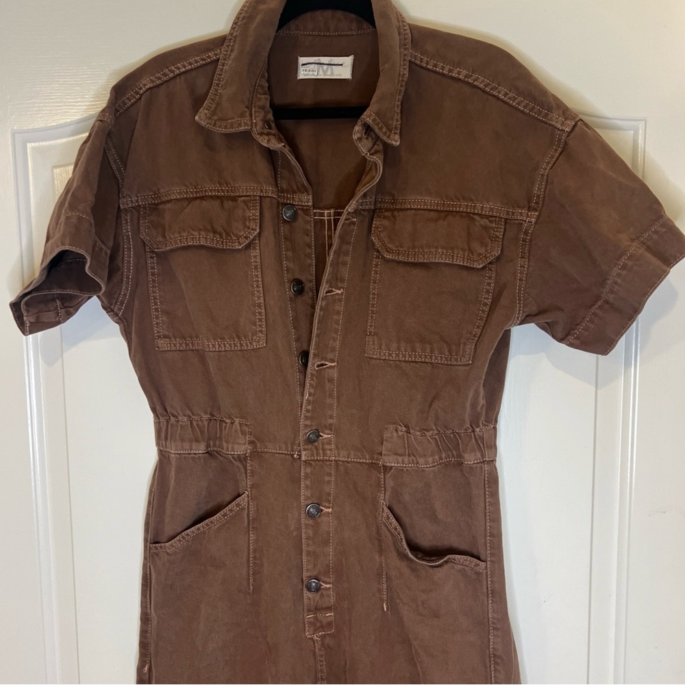 Free People We The Free Marci Coverall Jumpsuit Brown Women’s Size MEDIUM - Picture 13 of 16